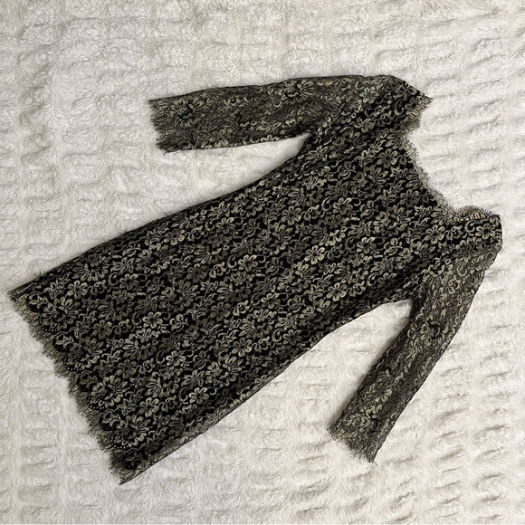 Diane Von Furstenberg Zarita Gold and Black Lace 3/4 Sleeve Dress - Picture 3 of 16
